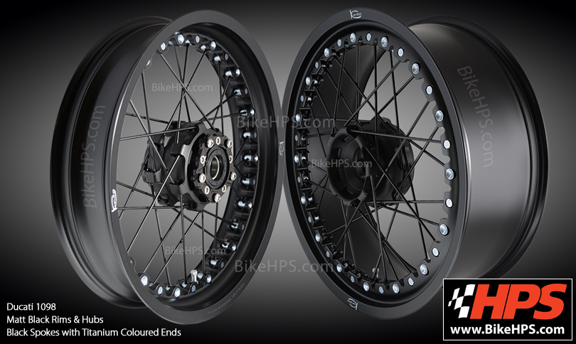 Kineo Spoke Wheels Ducati 1098, 1098R, 1098S, Tricolore in Matt Black and Titanium